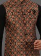 Black Nehru Jacket Set In Fancy Motifs Print